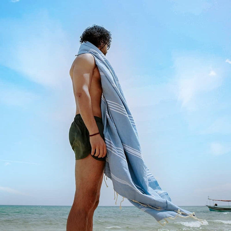 Strandhanddoek, groot, 300 x 200 cm, van 100% katoen, stranddeken voor familie-saunahanddoek, badhanddoek, XXL-zandvrije strandstoel, hamamdoek, verpakt als cadeau