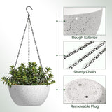 Bloempot, hangend, plastic, set van 2, diameter 25 cm, hangpot voor planten, wit, bloemenhanger met haak, rond, groot, voor binnen en buiten, decoratie, hangpot voor planten voor thuis, kantoor