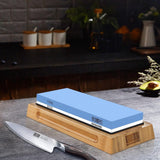 Slijpsteen mes [verbrede grootte], korrel 1000/6000 slijpsteen wetsteen professioneel 2-in-1 dubbelzijdig met aflijnsteen en hoekgeleiding, blauw/wit