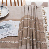 Katoenen linnen tafelkleed voor vierkante tafels solide rasterborduurwerk tafelkleed voor keuken eettafel decoratie (kaki, 140 x 140 cm)