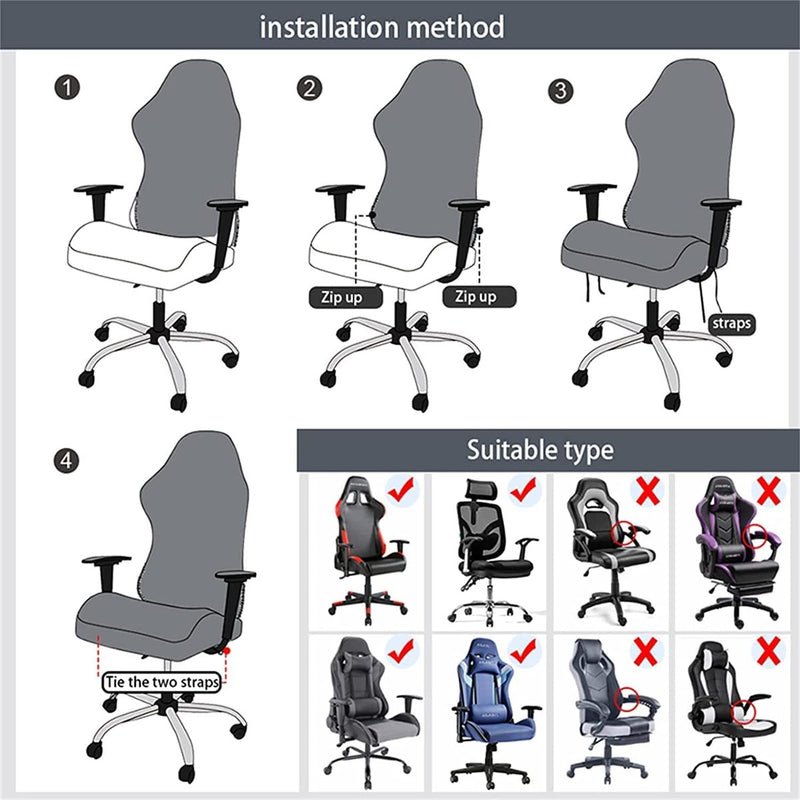 Gaming stoelhoezen, 4 stuks, bureaustoel, draaistoel, overtrek met armleuningen/stoelrug, rekbare stoelhoezen voor computer-gamestoel, racing-stijl, bureaustoel, zonder stoel, donkergrijs