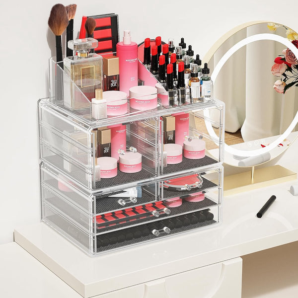 Acryl make-up organizer met 6 laden Cosmetische opbergdoos Stapelbare heldere borstellotion Lippenstift nagellak