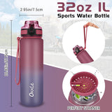 Waterfles 1L BPA-vrije waterfles met deksel en lekvrij, geschikt voor sportschool, school, fietsen, buiten, sport, fitness