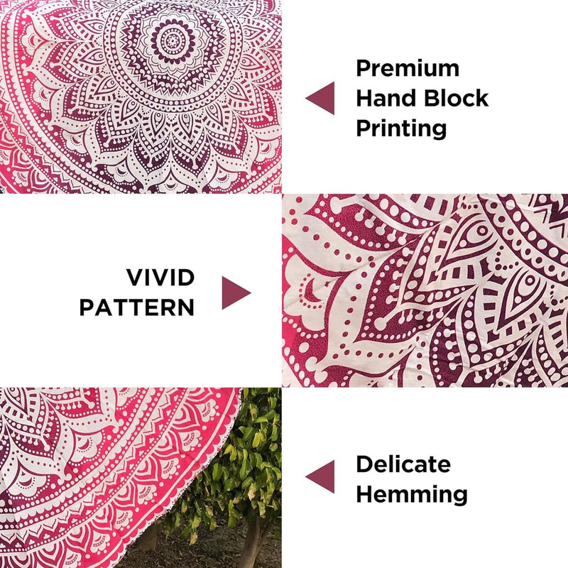 India strandlaken rond mandala hippie/groot Indiaas rond katoen/boho ronde yogamatdoek, meditatie/tafelkleed, rond ophangdeken, picknick, handgemaakt tapijt, 175 cm