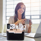 Houten desktoppen, 5 vakken, houten bureau-organizer, bureau-afstandsbedieninghouder met afneembare vakken, houten bureau-opbergdoos, multifunctionele opbergdoos voor kantoor, school en huishouden (B)