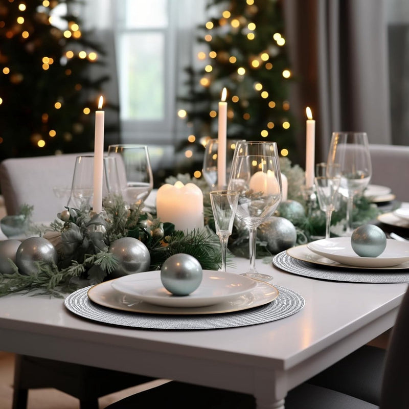 Placemats rond zilver gevlochten placemats set van 6 hittebestendige tafelsets wasbaar voor keuken diner 38 cm