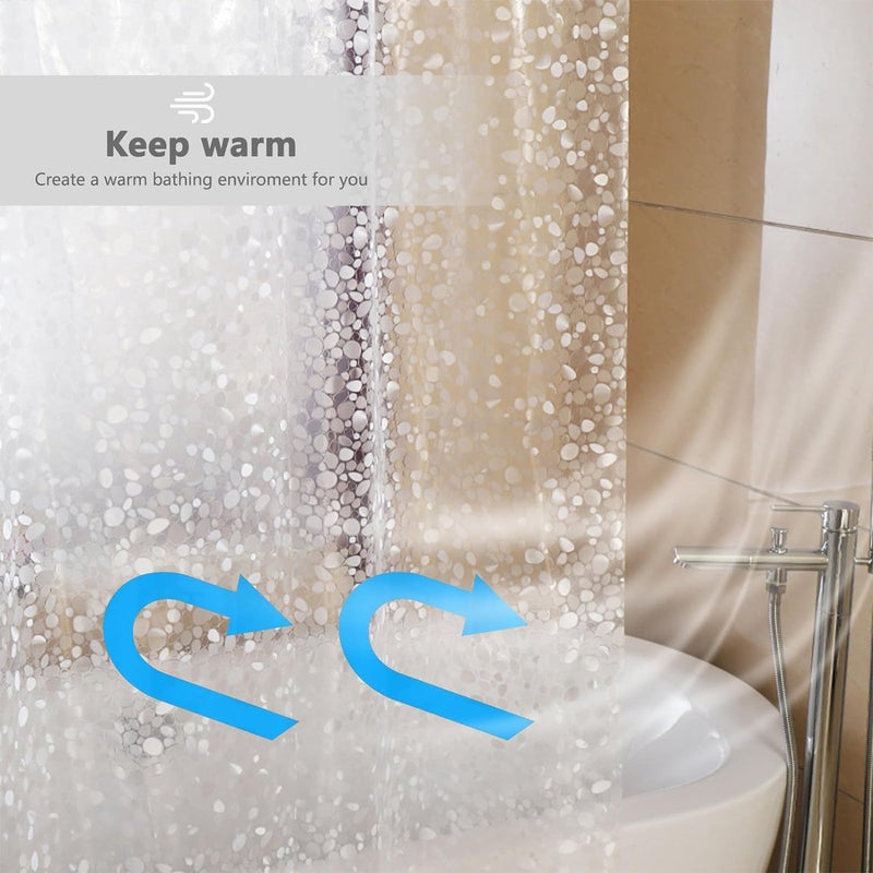 Douchegordijn, 180 x 200 cm, waterdicht douchegordijn met gewichtmagneten aan de onderkant, PEVA wasbaar badkamergordijn, antibacteriële schimmel, badgordijn met 12 douchegordijnringen