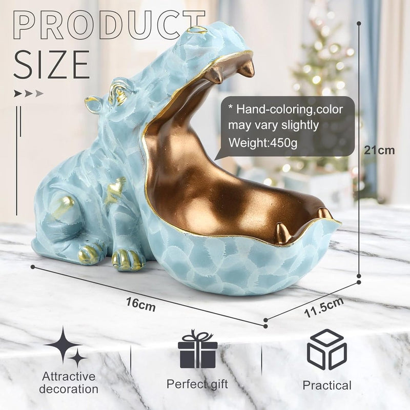 Schaal nijlpaard, hars sleutelhouder figuur, grote mond nijlpaard standbeeld tafeldecoratie, moderne sleutelschaal voor hal, woonkamer, kantoor, geschenken, decoratie, groen-klein