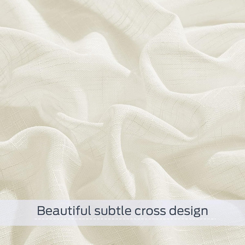 transparante gordijnen woonkamer, modern, kort, set van 2, H 158 x B 132 cm, linnen textuur, gordijn met tunnelzoom, lichtdoorlatende gordijnen voor woonkamer, lichtbeige