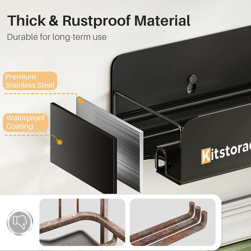 Doucheplank zonder boren, 2 stuks roestvrije doucheplankorganizer met haken, 40 cm badkamerplank met grote capaciteit, shampoohouder voor douche, douchemand voor badkamer en keuken