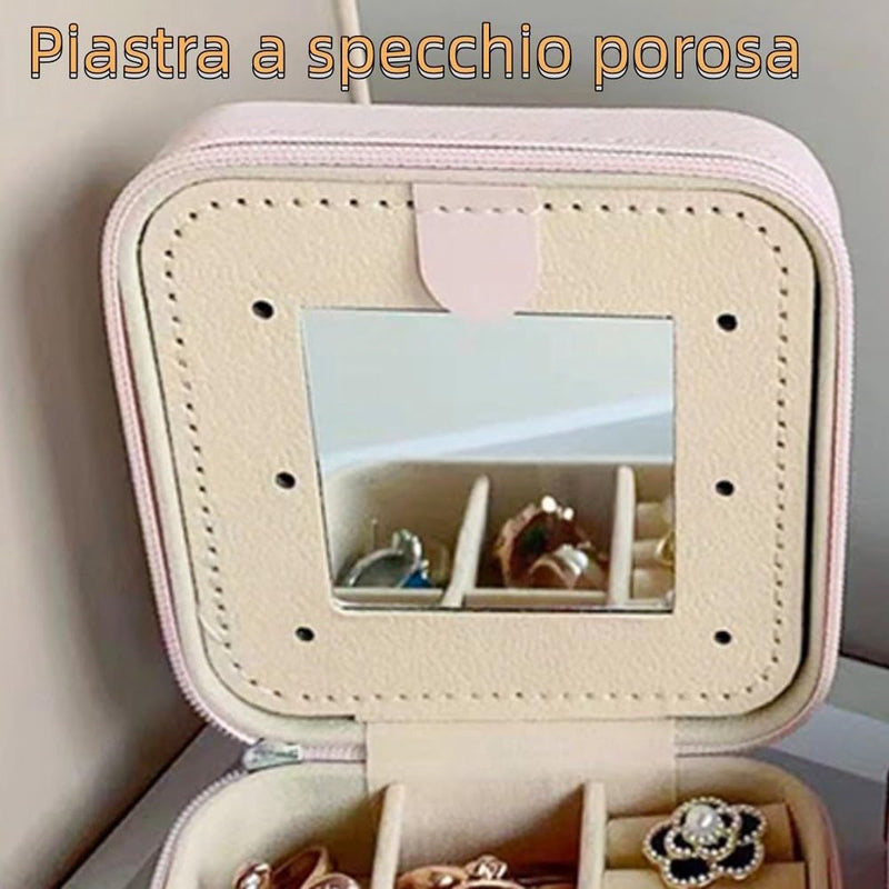 Sieradendoosje met initiële letter M, juwelenkistje met bloem, klein reis-sieradenkistje met spiegel