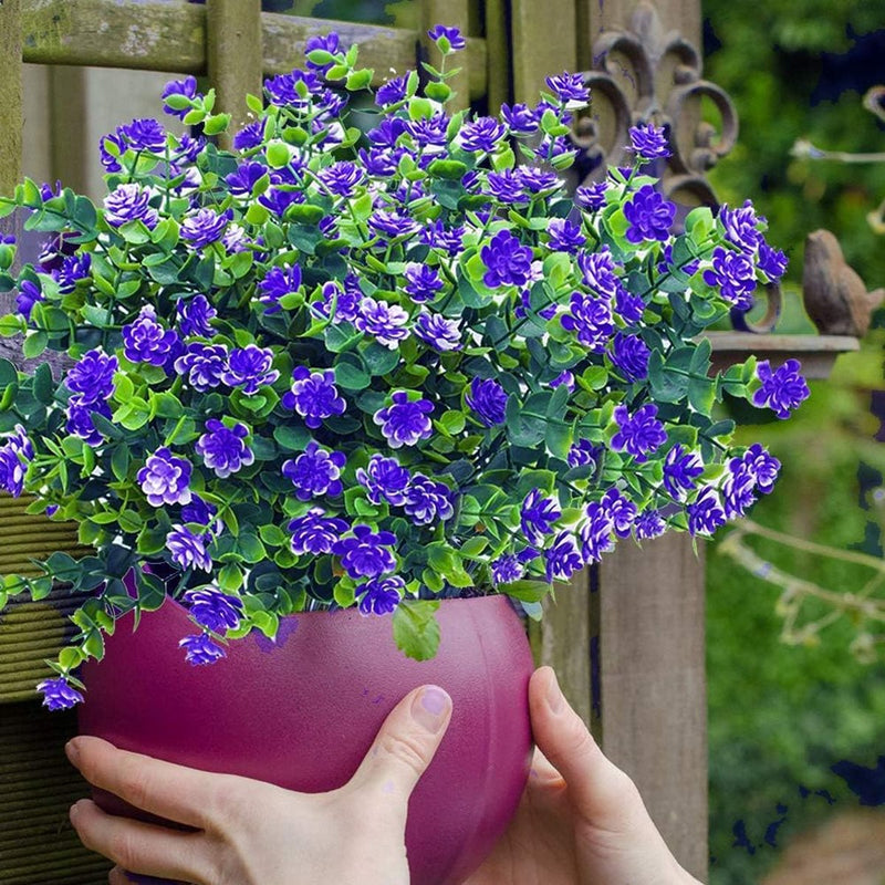 Kunstbloemen, 4 stuks Kunstbloemen Groen UV-bestendige planten Heesters Nepbloemen Binnen Buiten voor Huis Tuin Bruids Bruiloft Feestdecoratie (Paars)