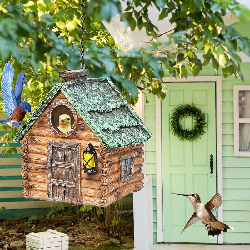 Decoratief vogelhuis, harsachtig vogelhuisje om op te hangen, buiten, vogelnestkast voor hummingbird, mezenkast met 40 mm invliegat, nesthulp, vogelhuisje voor tuin, balkon, terras (A)