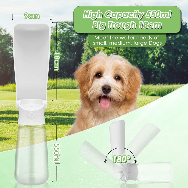 Waterfles voor honden, 550 ml, opvouwbare hondendrinkfles, draagbare drinkfles voor honden voor onderweg, waterbak voor huisdieren, lekvrij, waterdispenser voor honden, wandelen, reizen en