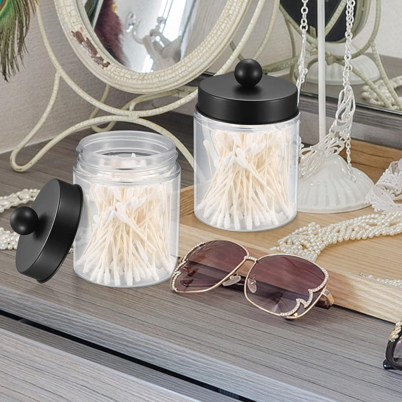 2 stuks glazen wattenstaafjes, wattenschijfjes, opbergcontainer, badkamer, wattenschijfdispenser, make-uporganizer voor wattenstaafjes, wattenballen, stippen, Q-Tips, oorstaafjes