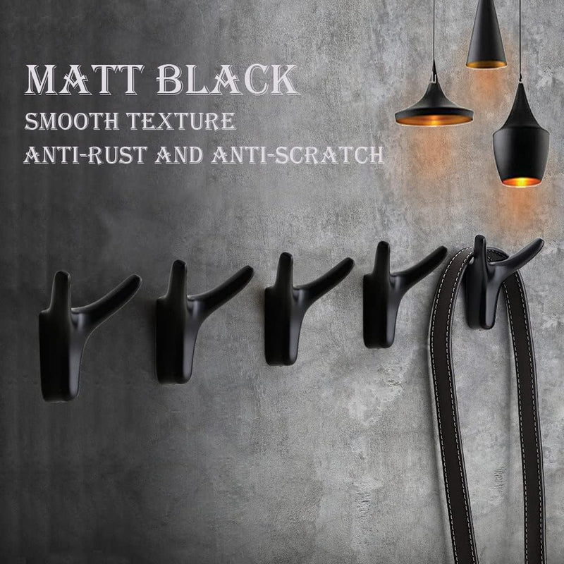 4 stuks dubbele wandhaken, garderobehaken, wandmontage, kledinghaken, zinklegering, handdoekhaken, ideaal voor garderobehaken, badkamer, keuken, kantoor, met schroeven, zwart