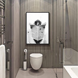 Mooie krant dier muur kunst zwart en wit canvas bedrukte cabine badkamer decoratie bad muur afbeelding, frameloos (aap, 1 stuk - 30 x 40 cm)