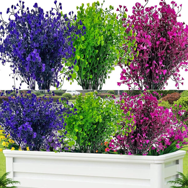8 Bundles Artificial Flowers Outdoor Shrubs UV Artificial Plants Outdoor Plastic Flowers (Type B)