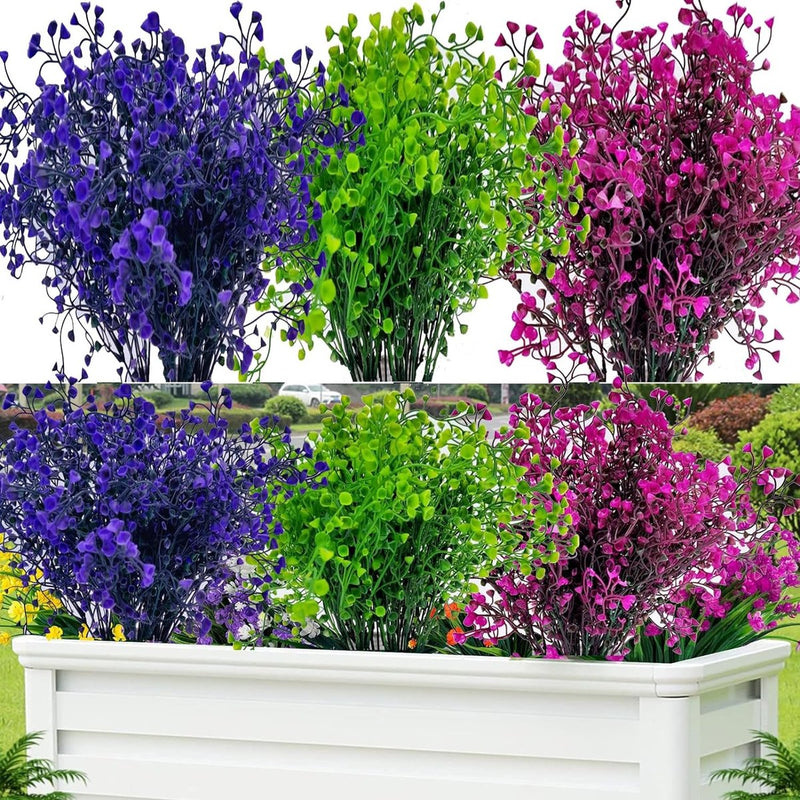 8 Bundles Artificial Flowers Outdoor Shrubs UV Artificial Plants Outdoor Plastic Flowers (Type B)