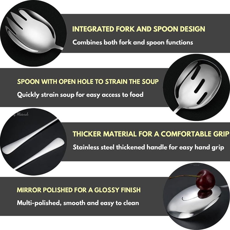 Saladebestekset, saladelepels van roestvrij staal en saladevorken van roestvrij staal, saladeserverset voor restaurants, hotel, feest, buffet (2 stuks)