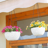 Bloempot, hangend, plastic, set van 2, diameter 25 cm, hangpot voor planten, wit, bloemenhanger met haak, rond, groot, voor binnen en buiten, decoratie, hangpot voor planten voor thuis, kantoor