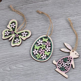 Set van 24 voorjaarsdecoratie hangers vlinders hazen eieren bloemen lente hanger van hout om op te hangen raamdecoratie raamhanger voor Pasen