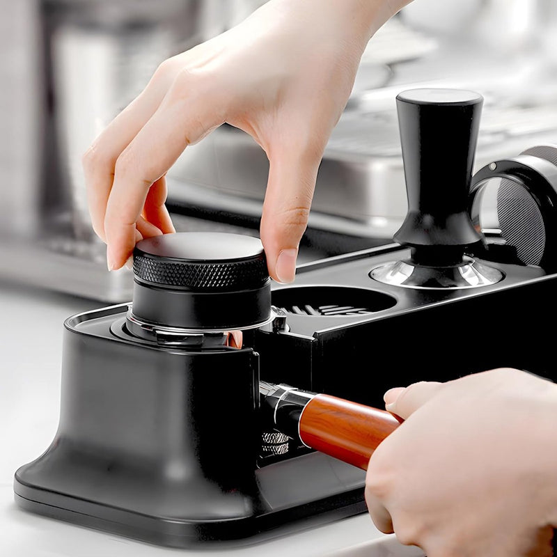 Tamperstation, 51-58 mm, zwart, toebehoren, espresso-tamperhouder, ABS, in hoogte verstelbaar, tamperhouder, standaard, universeel, multifunctioneel, onderhoudsvriendelijk