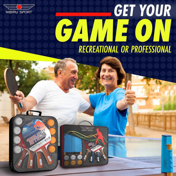 Professionele tafeltennispeddelset met intrekbaar net (montageklemmen), ballen en palen (4 sterren) Tafeltennisaccessoires, geavanceerd binnen- of buitenspelen, opbergtas