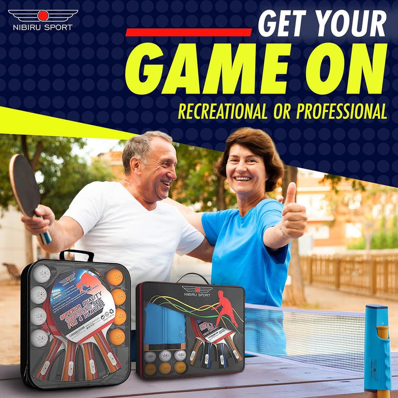 Professionele tafeltennispeddelset met intrekbaar net (montageklemmen), ballen en palen (4 sterren) Tafeltennisaccessoires, geavanceerd binnen- of buitenspelen, opbergtas
