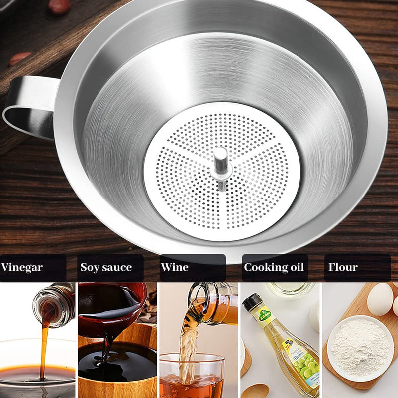 Trechterset voor levensmiddelen, 2 stuks trechter roestvrij staal 304 (klein, groot) en filter, 5 inch keukentrechter met afneembare zeef en buisborstel