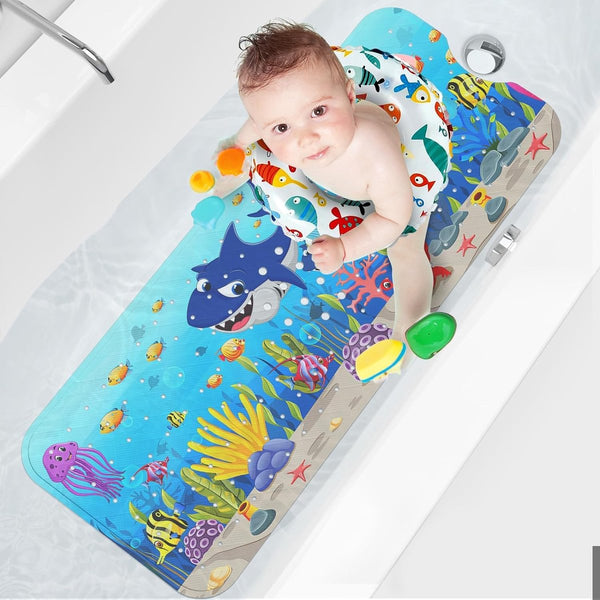 Badmat voor kinderen, antislip badmat voor kinderen, extra comfortabele antislipmat voor bad, antibacterieel, 100 x 40 cm, babydouchemat met zuignappen, BPA-vrij en machinewasbaar