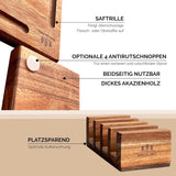 Premium houten snijplankenset van 4 (40x30, 33x24, 27x18, 21x15 cm) I van robuust acaciahout I inclusief plankenstandaard I houten keukenplank I dikke snijplanken met sapgleuf I snijplankenset