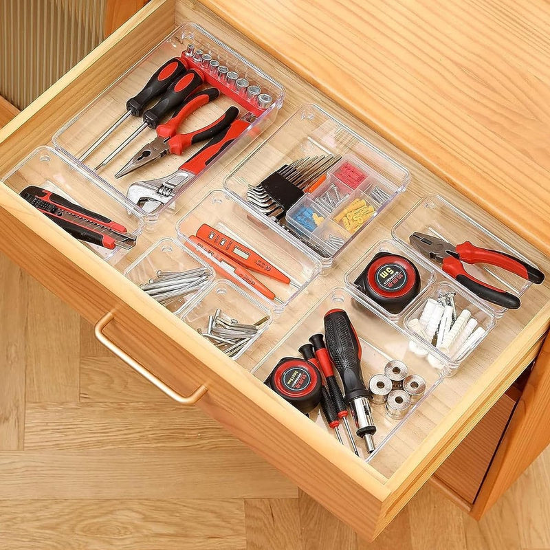 Set van 20 lade-organizers, 4 maten, apart organisatiesysteem, kunststof, antislip cosmetica-organizer, voor make-uplade, kaptafel, bureau, badkamer, keuken (helder)