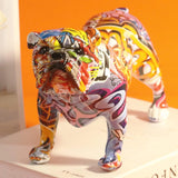 Kleurrijke Franse Bulldog Standbeeld Creatieve Graffiti Kleurrijke Kunst Bulldog Hars Ambachtelijke Dierensculptuur Puppy Figuur Moderne Home Decor Woonkamer Bureau Decoratie (A)