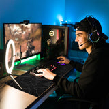 Muismat Zwart Minimalistisch Topografische Kaarten Bureau-onderlegger, wasbare muismat XXL Gaming met gestikte randen voor toetsenbord, pc-muis en laptop 800x350mm