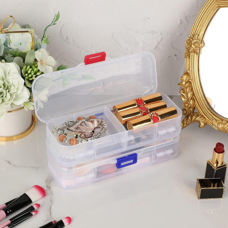 Set van 5 dubbellaags verstelbare pennenbakjes Kunststof stapelbare pennenbakje met deksel Transparante briefpapierdoos Penhouder Opbergdoos voor kinderen Studenten voor schoolbenodigdheden, transparant,