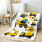 Kindergraafmachine pluche dekbed, vrachtwagentractor, sherpa-deken, 130 x 150 cm, voor kinderen, jongens, meisjes, tieners, bouwvoertuig, fleece, flanel, uitrusting, auto, kraan, gooideken
