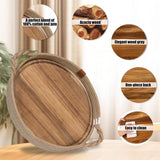 Houten dienblad, rond, met uitneembare acaciaplanken, gevlochten gevlochten rotan dienblad met handgrepen, voor couverts, tafelopzetstukken, kaarsen, enz., 100% katoen/jute, 30 cm (bruin)
