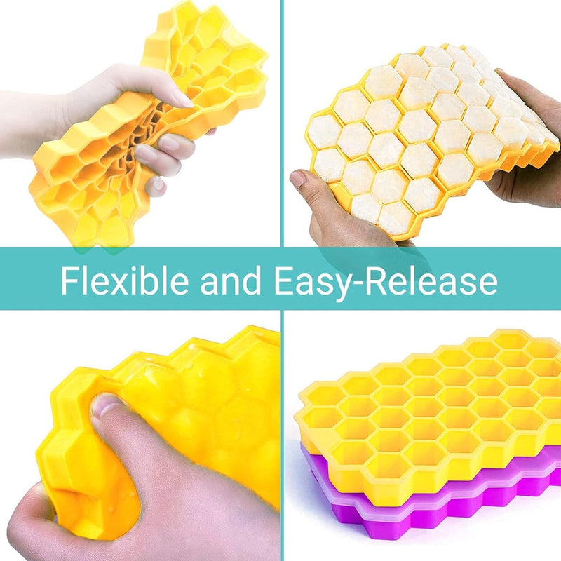 Siliconen ijsblokjeshouder, 2 stuks, ijsblokjeshouder, siliconen mal, 74 vakken met deksel, ijsblokjeshouder, BPA-vrij, duurzaam, vaatwasmachinebestendig voor familie, feesten en bars