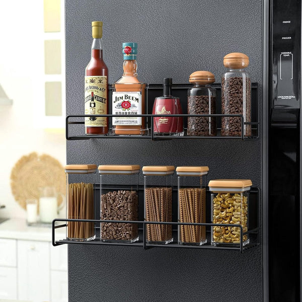 Koelkastrek, magnetisch, kruidenrek, zonder boren, met afneembare haken, hangend, metaal, keukenrek, organizer voor koelkast, set van 2