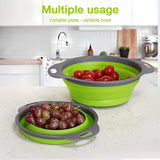 Opvouwbare zeef, keukenzeef, siliconen, inklapbare vergiet noedelzeef, keukenzeef, afwasbak van pasta, fruit, groenten, 2 maten (24,5 + 29,2 cm) (groen)