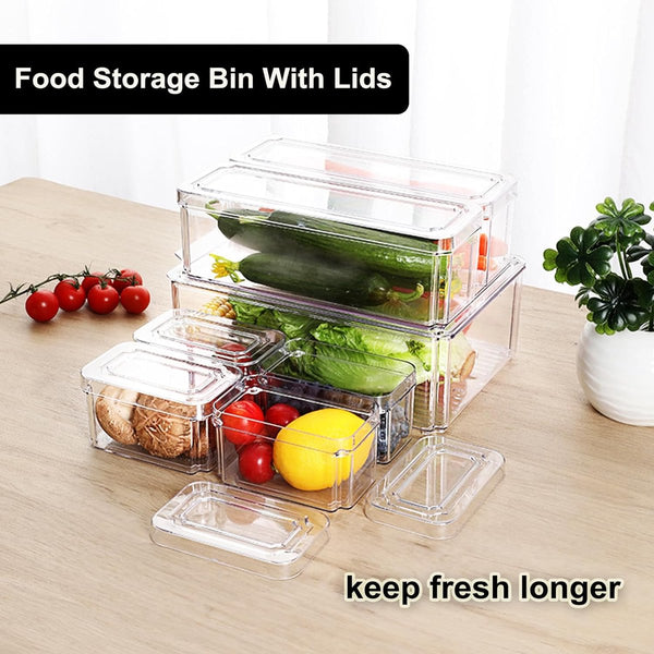 Keukenkoelkast-organizer met deksel Doorzichtige stapelbare koelkast-organizer Bakken Box 7-pack Voedsel Snack Groente-opslagcontainers voor keukenkasten