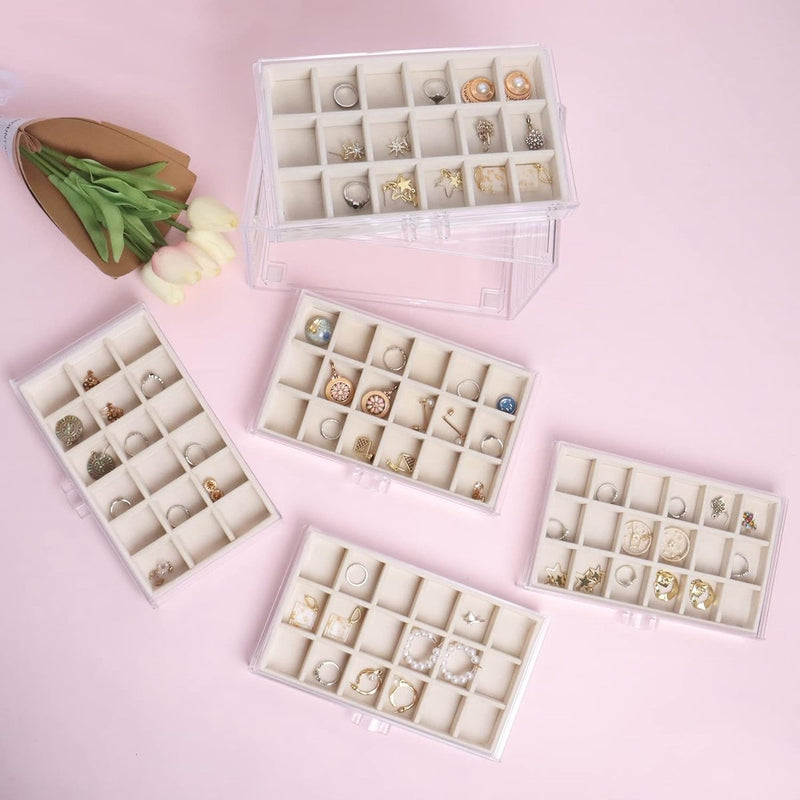 Sieradendoos van acryl met 5 laden, opbergruimte voor oorbellen, opbergdoos voor sieraden voor oorbellen, ring, sieradenorganizer (beige)