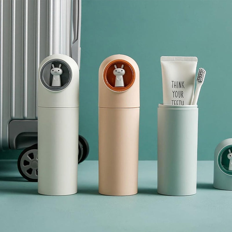 Tandenborsteletui voor kinderen, 2 stuks, reisetui, draagbare karikatuur tandenborstelhoes, tandenborstelbeker voor jongens en meisjes, thuis, school, wandelen, kamperen (geel + wit)