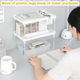 Set van 2 kleine planken, desktop-organizer, staand rek, stapelrek, plankinzet, kunststof met inklapbare metalen poten, kruidenrek voor kantoor, badkamer, keuken, opbergplanken, organisatie,