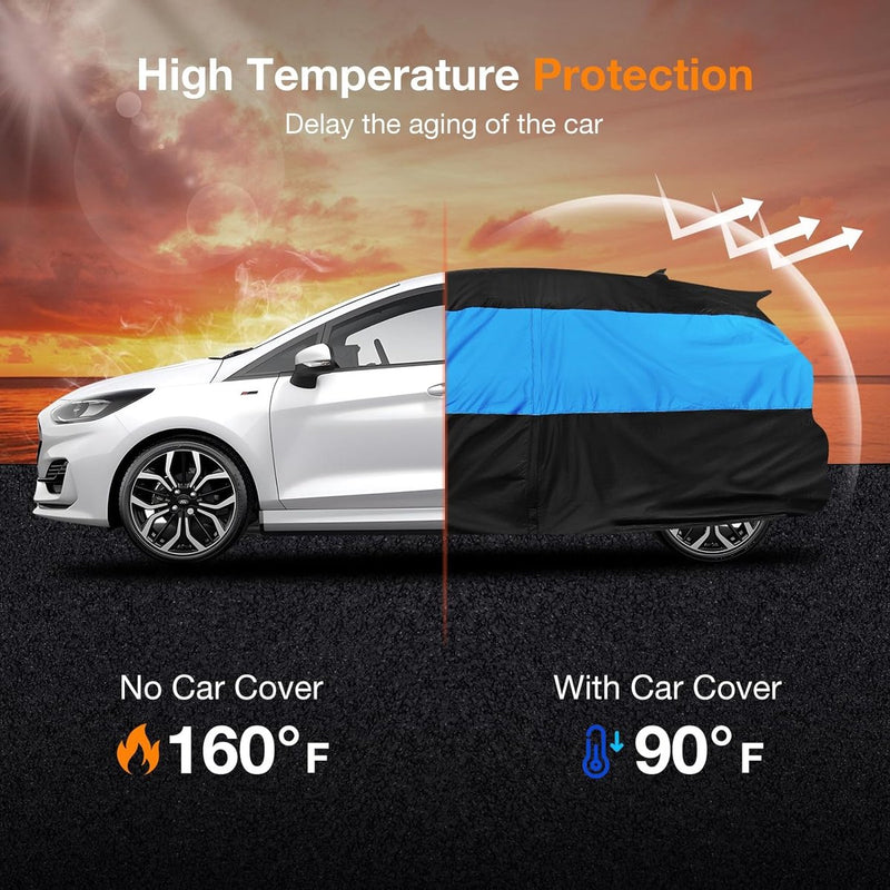 Universele autoafdekking, waterdicht, ademend, volledige garage, autozeil tegen regen, zon, stofbescherming, compatibel met Golf, Astra, Leon, Focus. Afdekzeil voor hatchback (415 tot 450 cm)