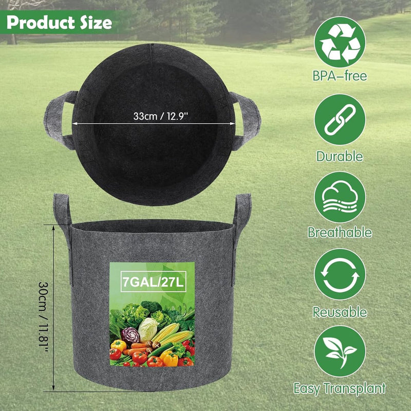 27 l stoffen plantenzak aardappelzak met handvat, herbruikbare plantenzak voor het kweken van aardappelen, tomaten, groenten, bloemen, verdikte en geventileerde tuinpot, 5 stuks, grijs