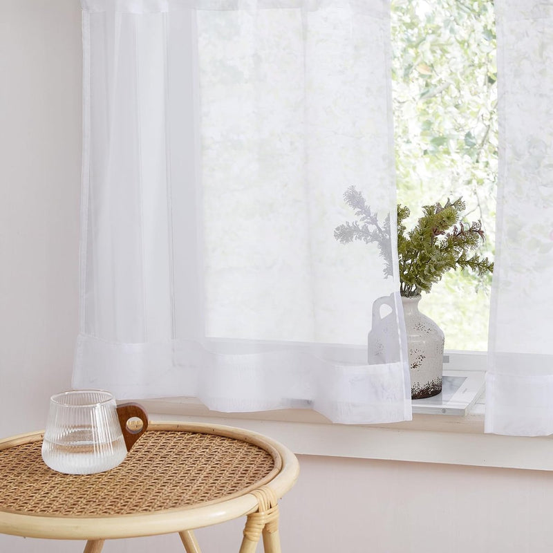 Netgordijnen moderne winkels gordijnen wit transparant raamgordijnen set van 2 W 60 x H 45 cm bistrogordijnen keuken korte gordijnen voor keuken/badkamer raamgordijnen caravan