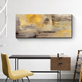 Houten frame grote canvasfoto's 120x50cm abstract mosterdgeel grijs beeld op canvas muurkunst moderne wandafbeeldingen XXL kunstdruk decoratie voor woonkamer slaapkamer klaar om op te