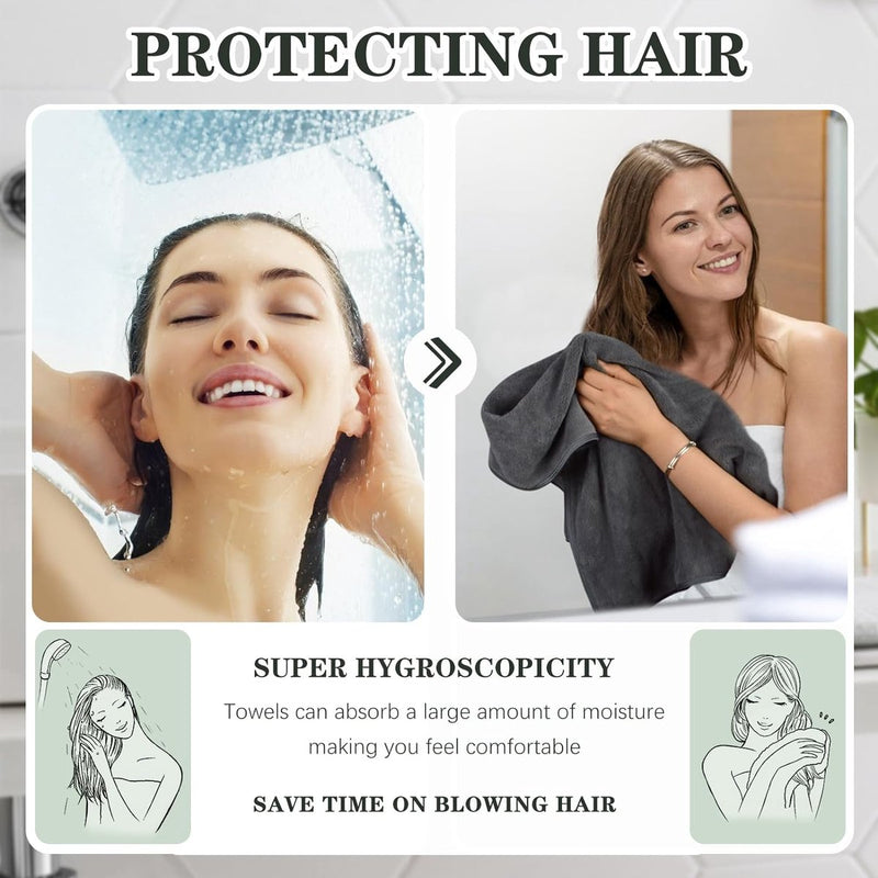 Set van 2 microvezelhanddoeken, microvezelhaarhanddoek, pluizige microvezelbadhanddoek, microvezelhanddoeken voor haar, zachte en absorberende douchedoeken, 50 x 100 cm, donkergrijs